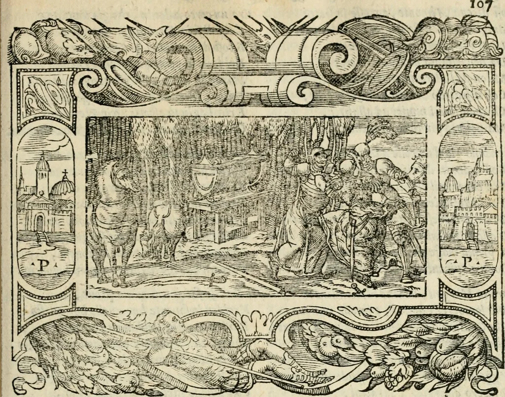 An illustration from Le prime imprese del conte Orlando, 1572, leaf 128