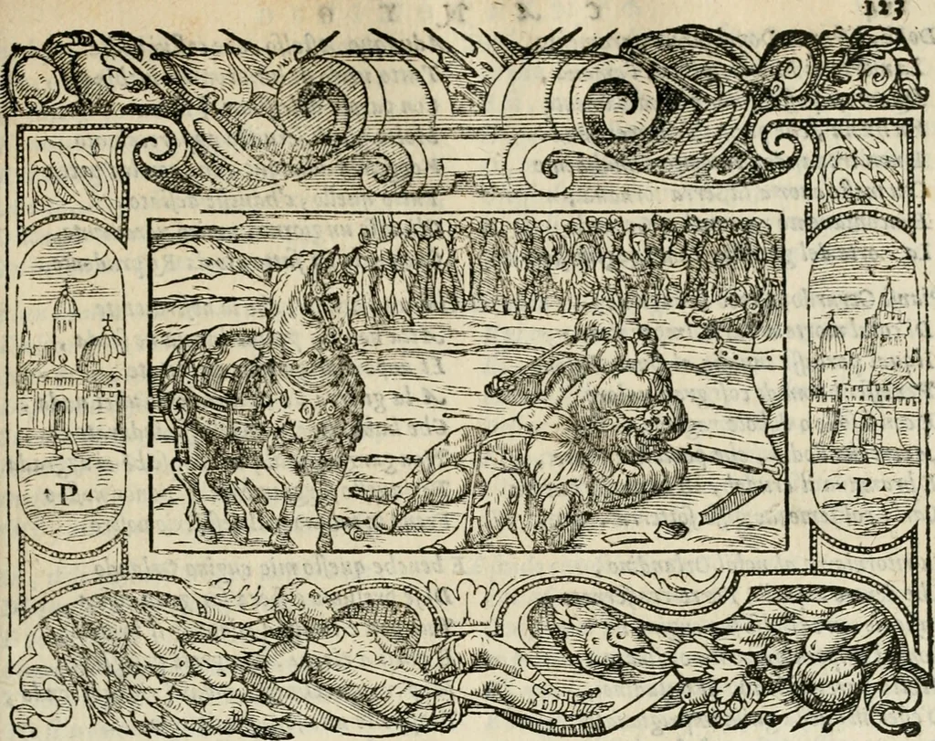 An illustration from Le prime imprese del conte Orlando, 1572, leaf 144