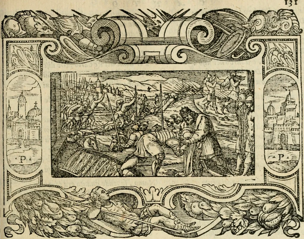 An illustration from Le prime imprese del conte Orlando, 1572, leaf 152