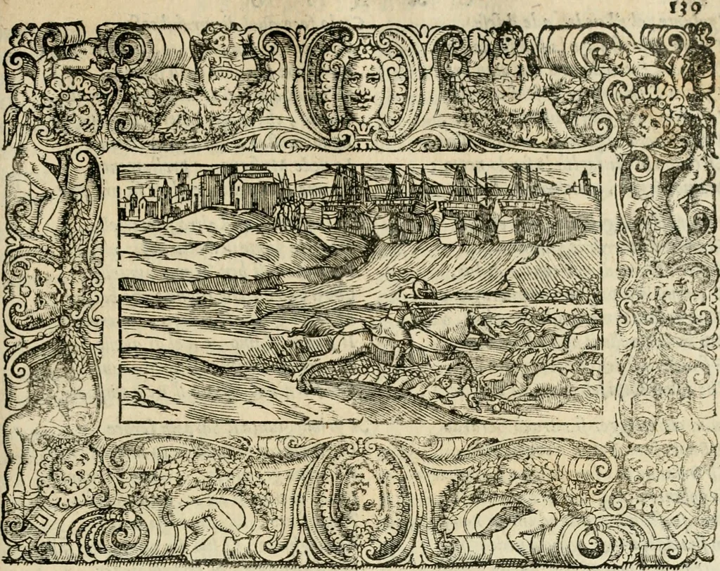 An illustration from Le prime imprese del conte Orlando, 1572, leaf 160