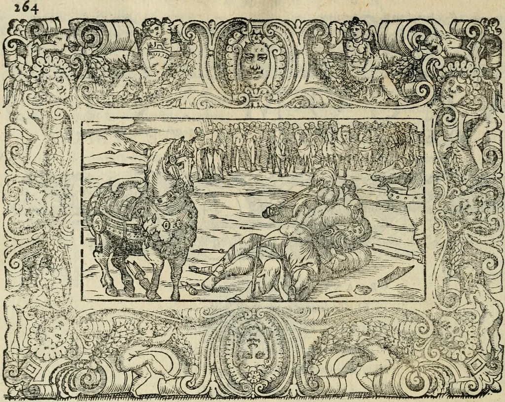 An illustration from Le prime imprese del conte Orlando, 1572, leaf 185