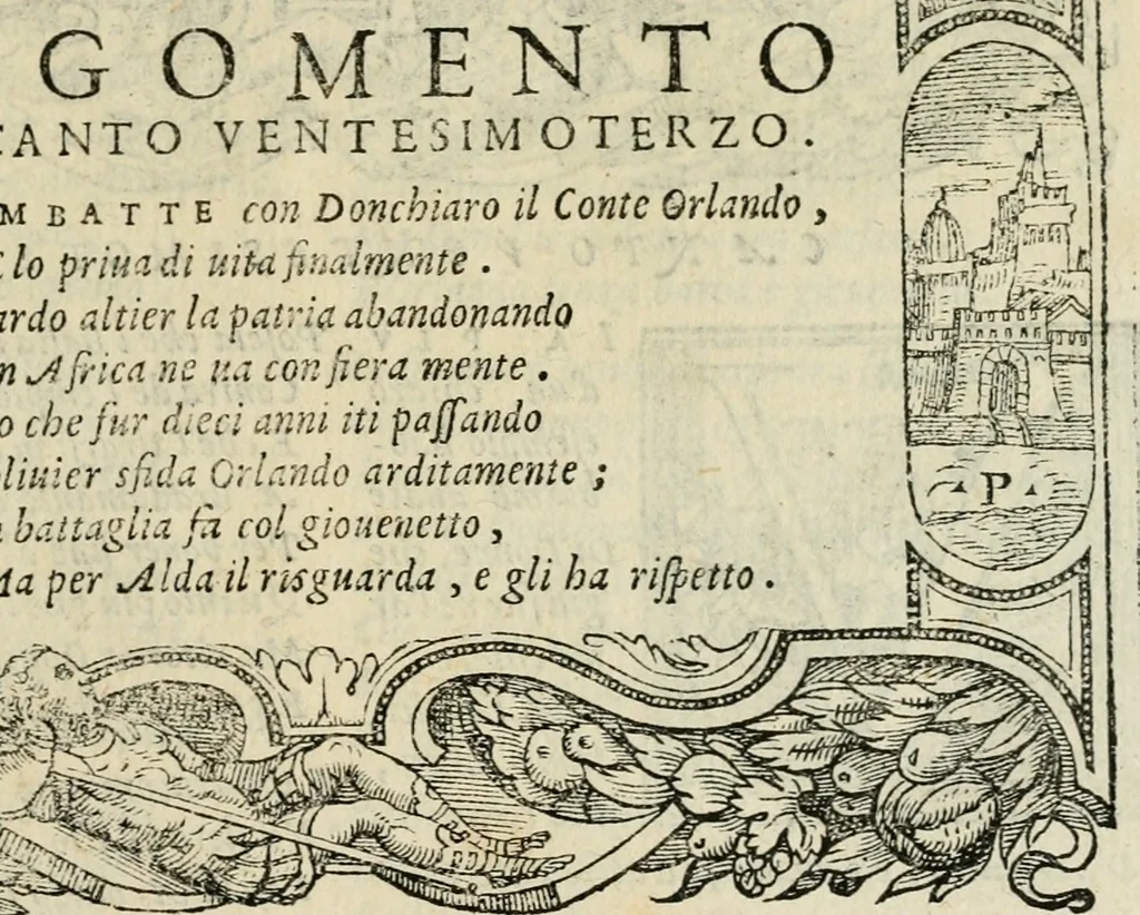 An illustration from Le prime imprese del conte Orlando, 1572, leaf 208