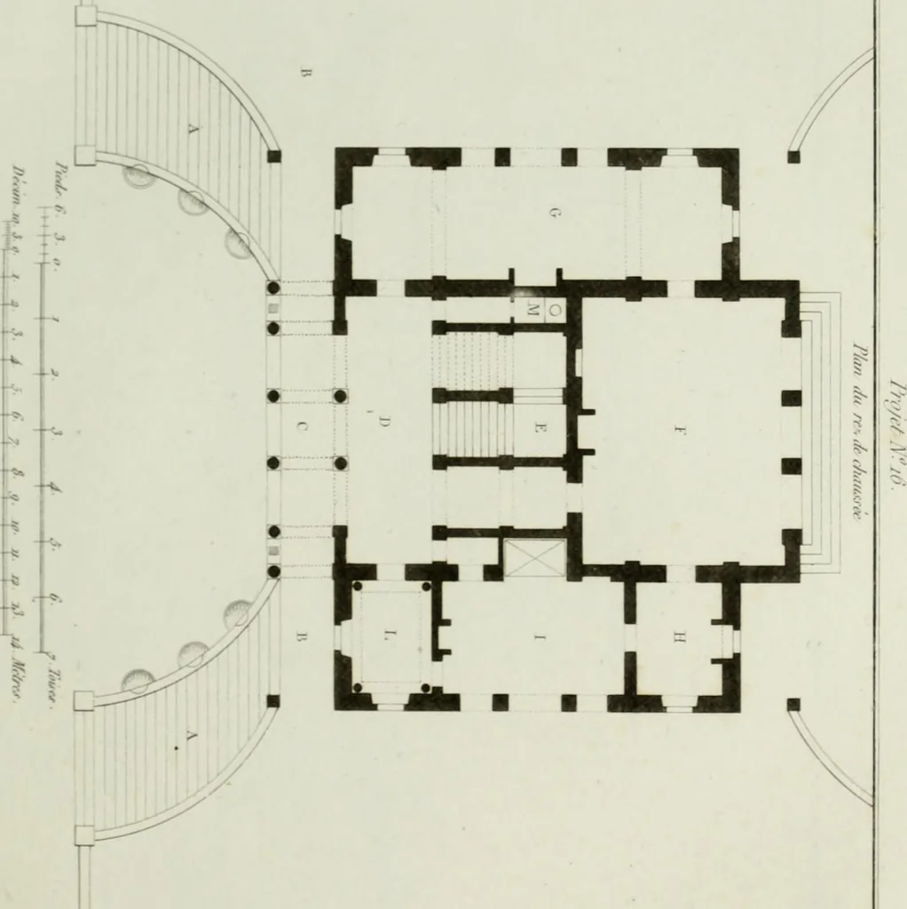 An illustration from Le propriétaire architecte : contenant des modèles de maisons de ville et de campagne, de fermes, orangeries, portes, puits, fontaines, etc. : ainsi qu'un traité d'architecture et de construction renferment le résumé desnouvelles découvertes relatives aux constructions : ouvrage utile aux architects, aux ingénieurs, aux entrepreneurs et principalement aux personnes qui veulent diriger elles-mêmes leurs ouvriers, 1827, leaf 128