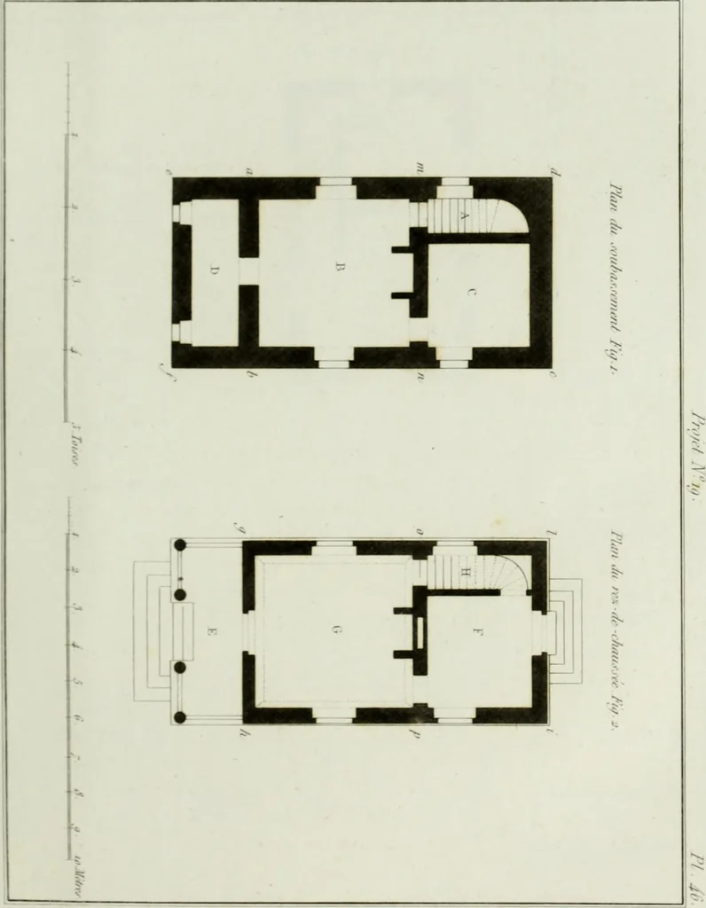 An illustration from Le propriétaire architecte : contenant des modèles de maisons de ville et de campagne, de fermes, orangeries, portes, puits, fontaines, etc. : ainsi qu'un traité d'architecture et de construction renferment le résumé desnouvelles découvertes relatives aux constructions : ouvrage utile aux architects, aux ingénieurs, aux entrepreneurs et principalement aux personnes qui veulent diriger elles-mêmes leurs ouvriers, 1827, leaf 148