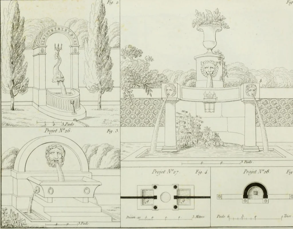 An illustration from Le propriétaire architecte : contenant des modèles de maisons de ville et de campagne, de fermes, orangeries, portes, puits, fontaines, etc. : ainsi qu'un traité d'architecture et de construction renferment le résumé desnouvelles découvertes relatives aux constructions : ouvrage utile aux architects, aux ingénieurs, aux entrepreneurs et principalement aux personnes qui veulent diriger elles-mêmes leurs ouvriers, 1827, leaf 172