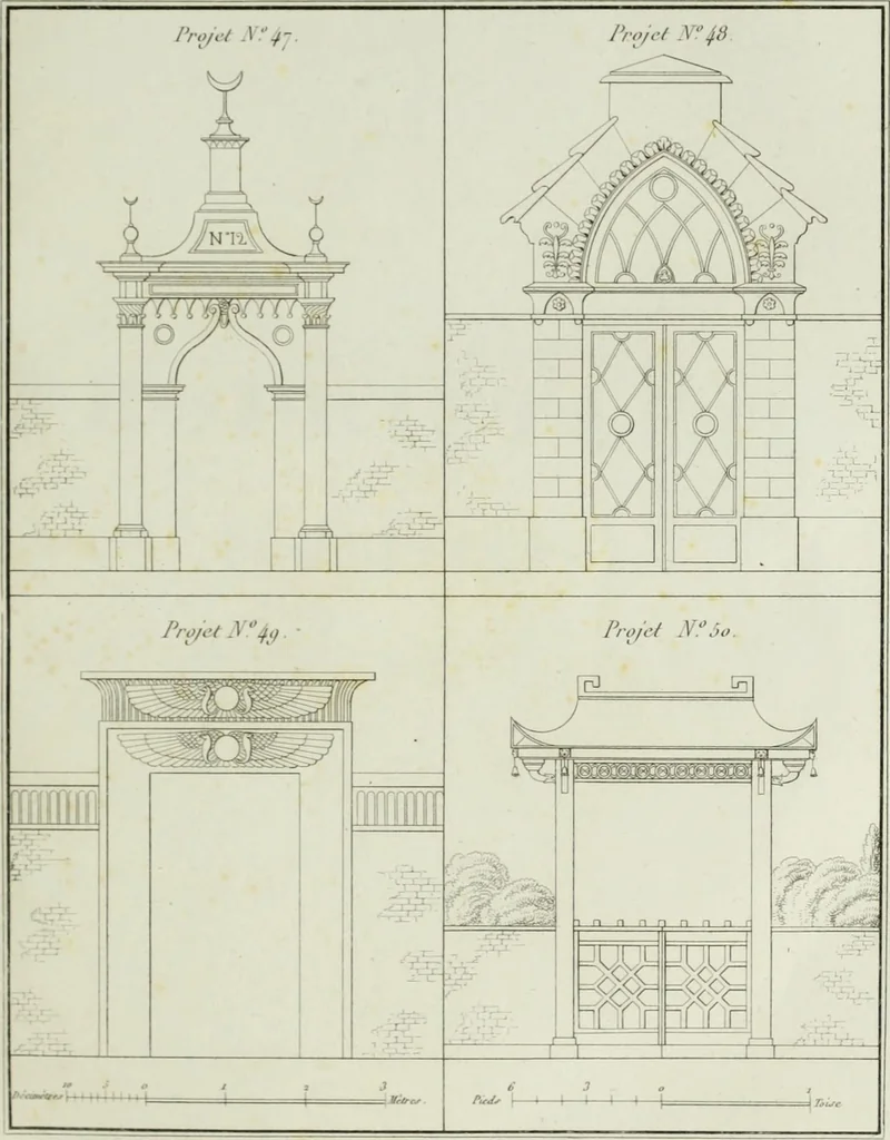 An illustration from Le propriétaire architecte : contenant des modèles de maisons de ville et de campagne, de fermes, orangeries, portes, puits, fontaines, etc. : ainsi qu'un traité d'architecture et de construction renferment le résumé desnouvelles découvertes relatives aux constructions : ouvrage utile aux architects, aux ingénieurs, aux entrepreneurs et principalement aux personnes qui veulent diriger elles-mêmes leurs ouvriers, 1827, leaf 254
