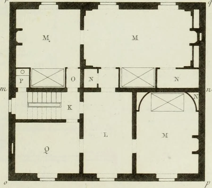 An illustration from Le propriétaire architecte : contenant des modèles de maisons de ville et de campagne, de fermes, orangeries, portes, puits, fontaines, etc. : ainsi qu'un traité d'architecture et de construction renferment le résumé desnouvelles découvertes relatives aux constructions : ouvrage utile aux architects, aux ingénieurs, aux entrepreneurs et principalement aux personnes qui veulent diriger elles-mêmes leurs ouvriers, 1827, leaf 44