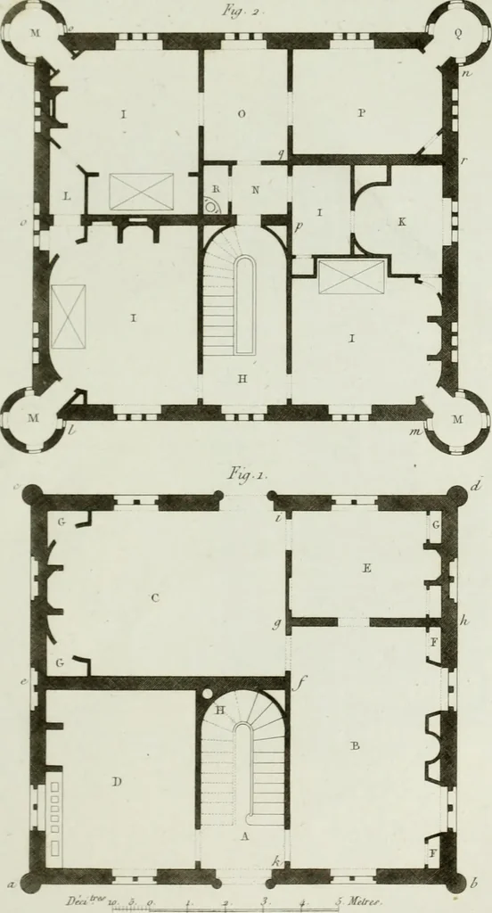 An illustration from Le propriétaire architecte : contenant des modèles de maisons de ville et de campagne, de fermes, orangeries, portes, puits, fontaines, etc. : ainsi qu'un traité d'architecture et de construction renferment le résumé desnouvelles découvertes relatives aux constructions : ouvrage utile aux architects, aux ingénieurs, aux entrepreneurs et principalement aux personnes qui veulent diriger elles-mêmes leurs ouvriers, 1827, leaf 94