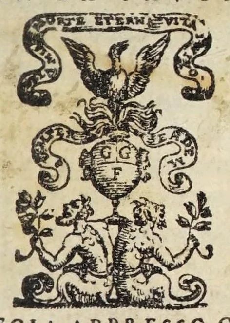An illustration from Le prose di M. Pietro Bembo : nelle qvali si ragiona della volgar lingua : scritte al Cardinal de' Medici, che poi fu creato a Sommo Pontefice, & detto papa Clemente VII : divise in tre libri, e di nvovo aggionte le postille nel margine, e reuiste con somma diligenza da M. Lodouico Dolce, 1561, leaf 3
