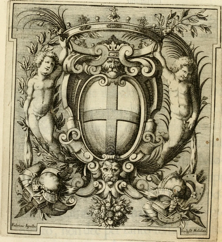 An illustration from Le pubbliche dimostrazioni di allegrezza della città di Milano : alli 10. febraio, e 6. marzo dell'anno 1658, nella nascita del serenissimo principe di Spagna Filippo Prospero, 1659, leaf 2