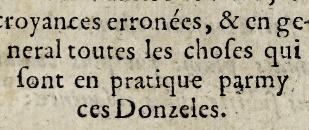 An illustration from Le putanisme d'Amsterdam : livre contenant les tours & les ruses dont se servent les putains & les maquereles, comme aussi leur maniere de vivre, leur croyances erronées, & en general toutes les choses qui sont en pratique parmy ces donzeles, 1681, leaf 9