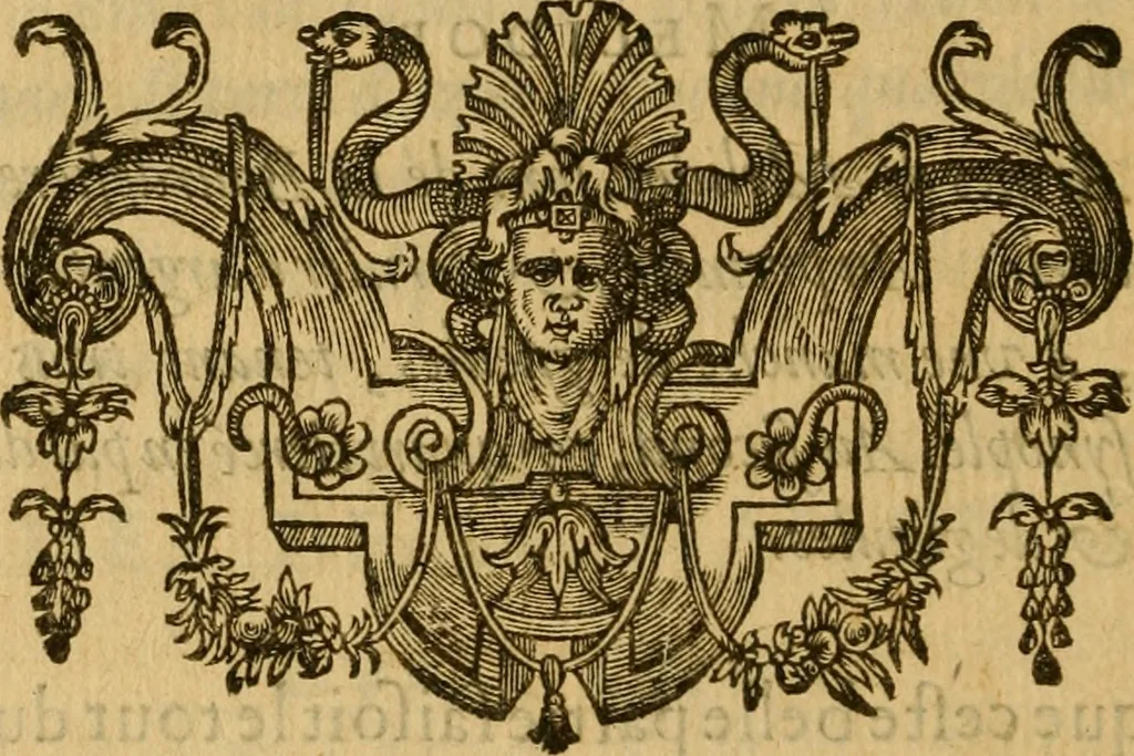 An illustration from Le romant des chevaliers de la gloire, : contenant plvsievrs ... aduentures des princes ... qui parurent aux courses faictes à la Place royale pour la feste des alliances de France & d'Espagne. Avec la description de levrs entrees, equipages, habits, machines, deuises, armes & blasons de leurs maisons., 1612, leaf 133
