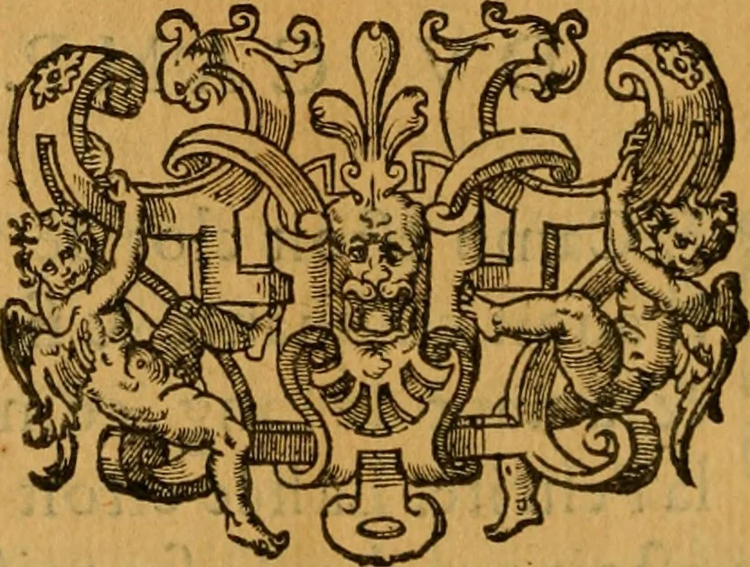 An illustration from Le romant des chevaliers de la gloire, : contenant plvsievrs ... aduentures des princes ... qui parurent aux courses faictes à la Place royale pour la feste des alliances de France & d'Espagne. Avec la description de levrs entrees, equipages, habits, machines, deuises, armes & blasons de leurs maisons., 1612, leaf 63