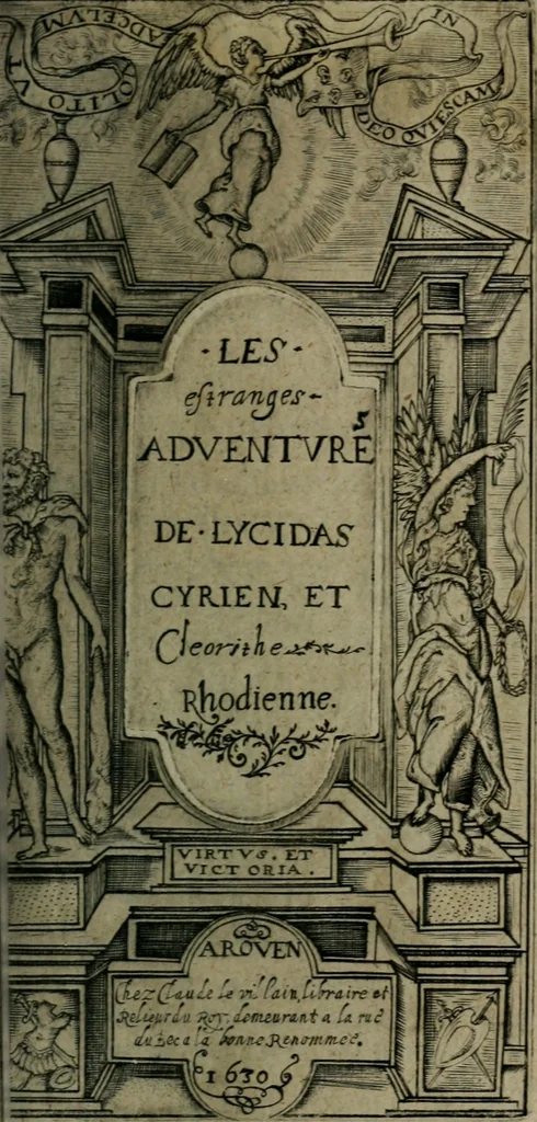 An illustration from Les Adventures estranges de Lycidas cyrien et Cléorithe ehodienne : contenant la conversion de l'un & la réprobation de l'autre, 1630, leaf 8