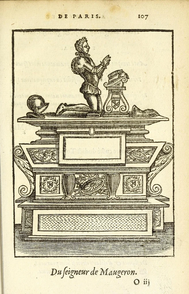 An illustration from Les antiqvitez croniqves et singvlaritez de Paris, ville capitalle du royaume de France : auec les fondations & bastiments des lieux, les sepulchres & epitaphes des princes, princesses, & autres personnes illustres, 1586, leaf 679