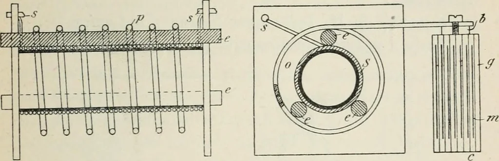 An illustration from Les applications pratiques des ondes électriques: télégraphie sans fil, télégraphie avec conducteur, éclairage, commande à distance, 1902, leaf 210