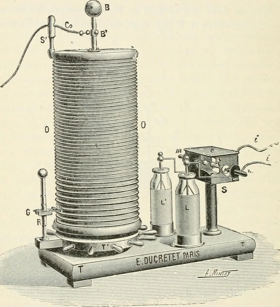 An illustration from Les applications pratiques des ondes électriques: télégraphie sans fil, télégraphie avec conducteur, éclairage, commande à distance, 1902, leaf 221