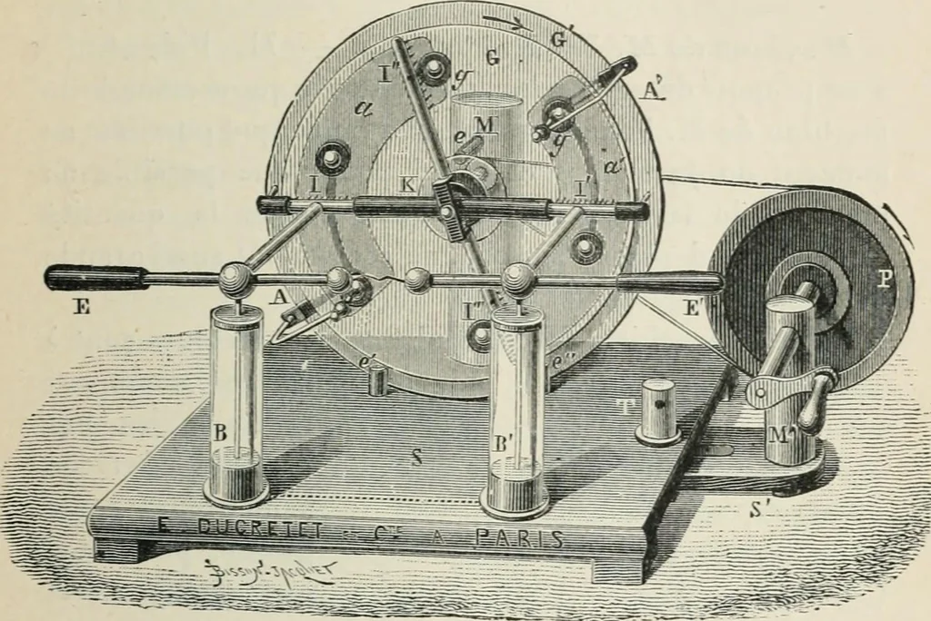 An illustration from Les applications pratiques des ondes électriques: télégraphie sans fil, télégraphie avec conducteur, éclairage, commande à distance, 1902, leaf 50