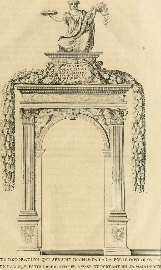 An illustration from Les armes triomphantes de Son Altesse, monseigneur, le duc d'Espernon : pour le suiet de son heureuse entrée faite dans la ville de Dijon, le huictième iour du mois de may, mil six cens cinquante six, 1656, leaf 26