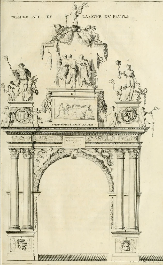 An illustration from Les armes triomphantes de Son Altesse, monseigneur, le duc d'Espernon : pour le suiet de son heureuse entrée faite dans la ville de Dijon, le huictième iour du mois de may, mil six cens cinquante six, 1656, leaf 34