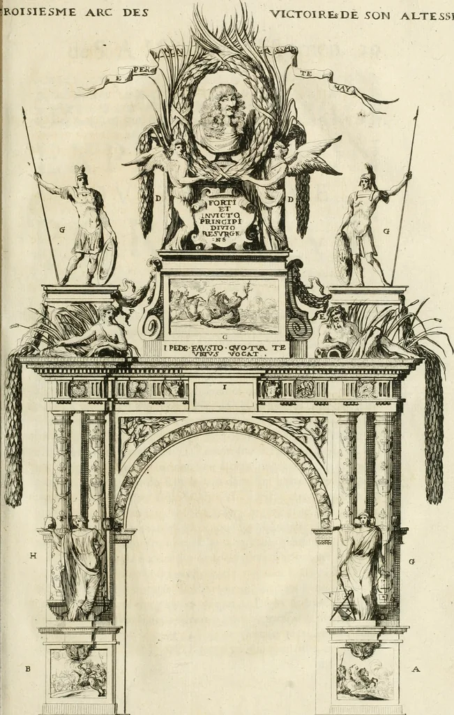 An illustration from Les armes triomphantes de Son Altesse, monseigneur, le duc d'Espernon : pour le suiet de son heureuse entrée faite dans la ville de Dijon, le huictième iour du mois de may, mil six cens cinquante six, 1656, leaf 64