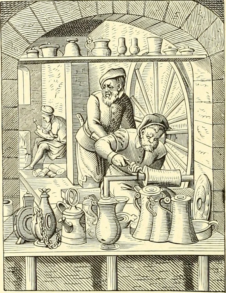 An illustration from Les arts et métiers au Moyen Age : étude illustrée d'après les ouvrages de Paul Lacroix sur le Moyen Age et la Renaissance, 1887, leaf 229