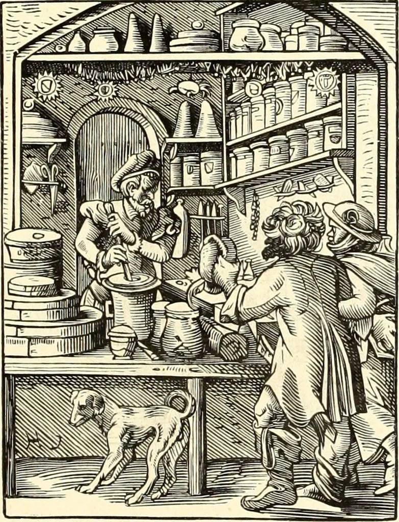 An illustration from Les arts et métiers au Moyen Age : étude illustrée d'après les ouvrages de Paul Lacroix sur le Moyen Age et la Renaissance, 1887, leaf 286