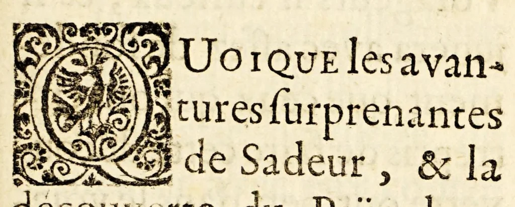 An illustration from Les avantures de Jacques Sadeur dans la decouverte et le voyage de la terre australe. : Contenant les coûtumes et les moeurs des Australiens, leur religion, leurs exercices, leurs études, leurs guerres, les animaux particuliers de ce païs, & toutes les raretez curieuses qui s'y trouvent, 1695, leaf 9