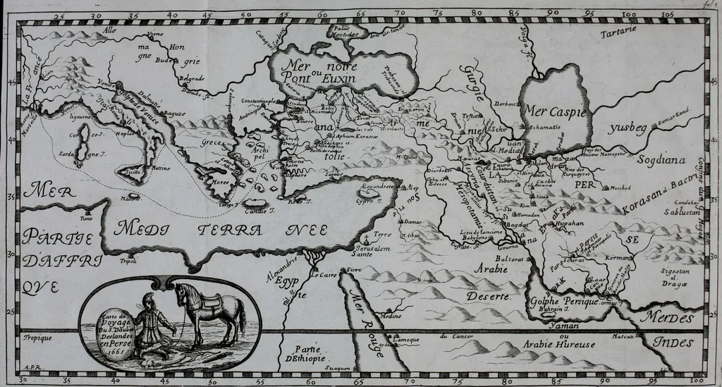 An illustration from Les beautez de la Perse; ou, La description de ce qu'il y a de plus curieux dans ce royaume, enrichie de la carte du païs, & de plusieurs estampes dessignées sur les lieux, 1673, leaf 19