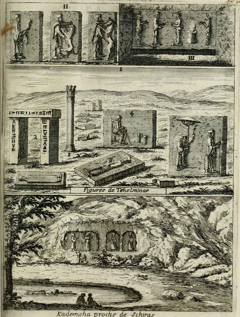 An illustration from Les beautez de la Perse; ou, La description de ce qu'il y a de plus curieux dans ce royaume, enrichie de la carte du païs, & de plusieurs estampes dessignées sur les lieux, 1673, leaf 90
