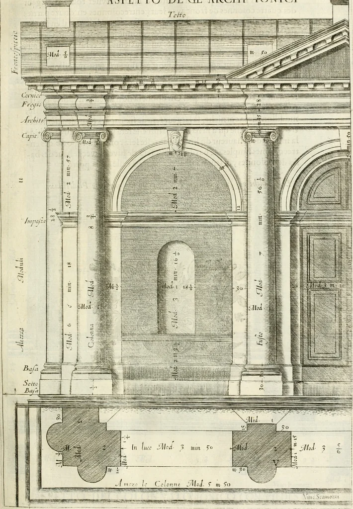 An illustration from Les cinq ordres d'architecture de Vincent Scamozzi ... : tirez du sixième livre de son Idée generale d'architecture : avec les planches originales, 1685, leaf 92