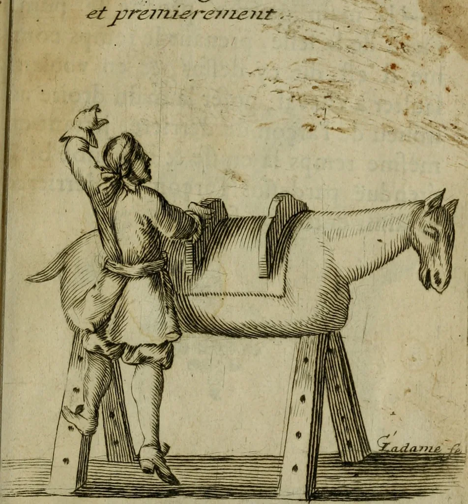 An illustration from L'escuyer françois : qui enseigne a monter a cheval et a voltiger par une methode toute particuliere, 1679, leaf 10