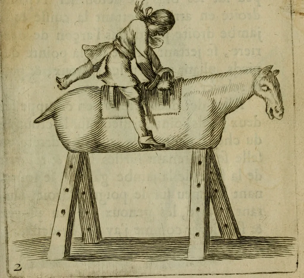 An illustration from L'escuyer françois : qui enseigne a monter a cheval et a voltiger par une methode toute particuliere, 1679, leaf 12