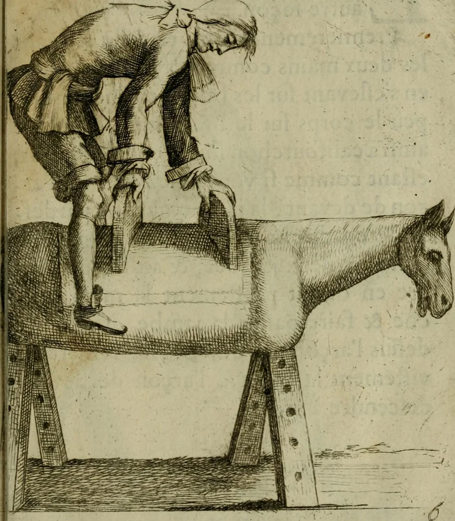An illustration from L'escuyer françois : qui enseigne a monter a cheval et a voltiger par une methode toute particuliere, 1679, leaf 22