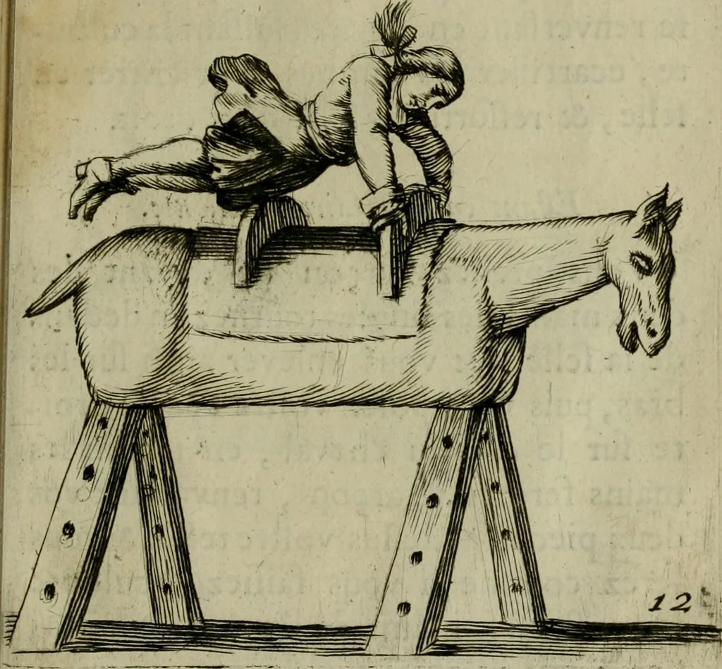 An illustration from L'escuyer françois : qui enseigne a monter a cheval et a voltiger par une methode toute particuliere, 1679, leaf 34