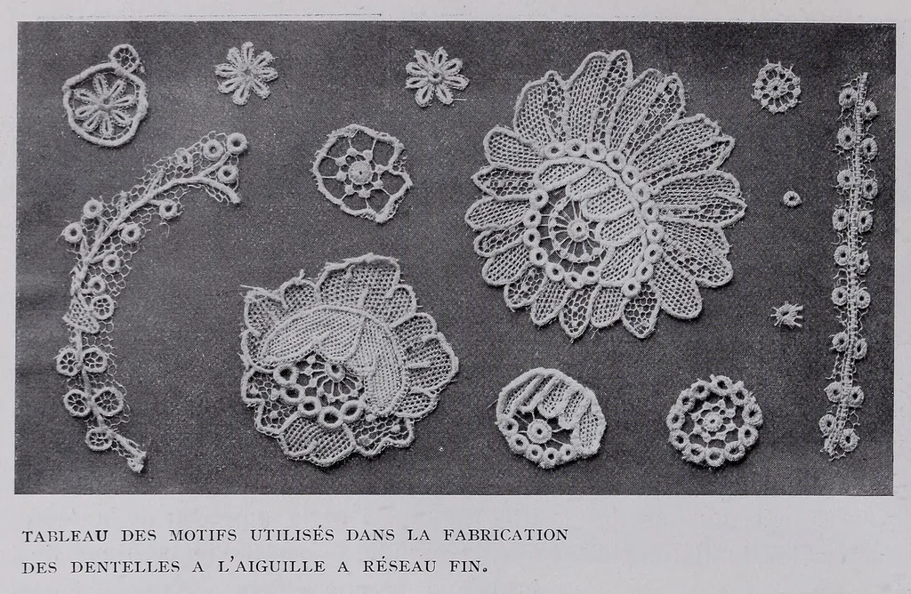 An illustration from Les dentelles a lʼaiguille, 1904, leaf 30