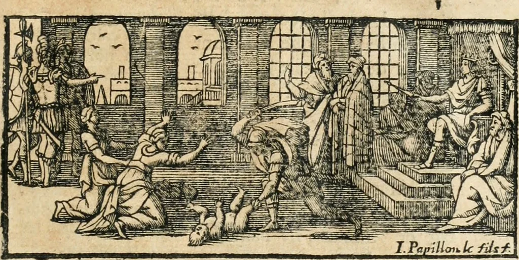 An illustration from Les deux derniers livres des Rois : traduits en François, avec une explication tirée des Saints Pères, & des auteurs ecclésiatiques, 1686, leaf 10