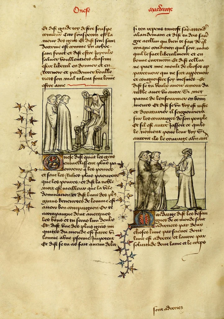 An illustration from Dits des philosophes. Le mireon aux pecheurs. Le livre Griseledis. Le mireon des pecheurs, leaf 126
