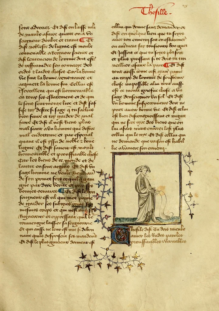 An illustration from Dits des philosophes. Le mireon aux pecheurs. Le livre Griseledis. Le mireon des pecheurs, leaf 127