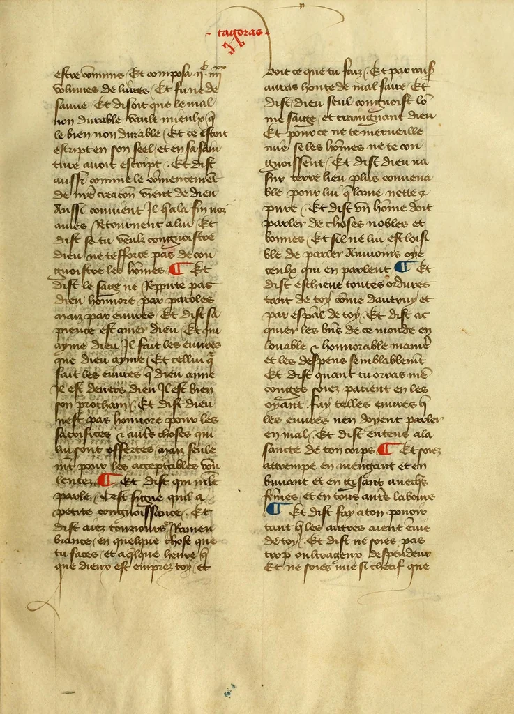 An illustration from Dits des philosophes. Le mireon aux pecheurs. Le livre Griseledis. Le mireon des pecheurs, leaf 35