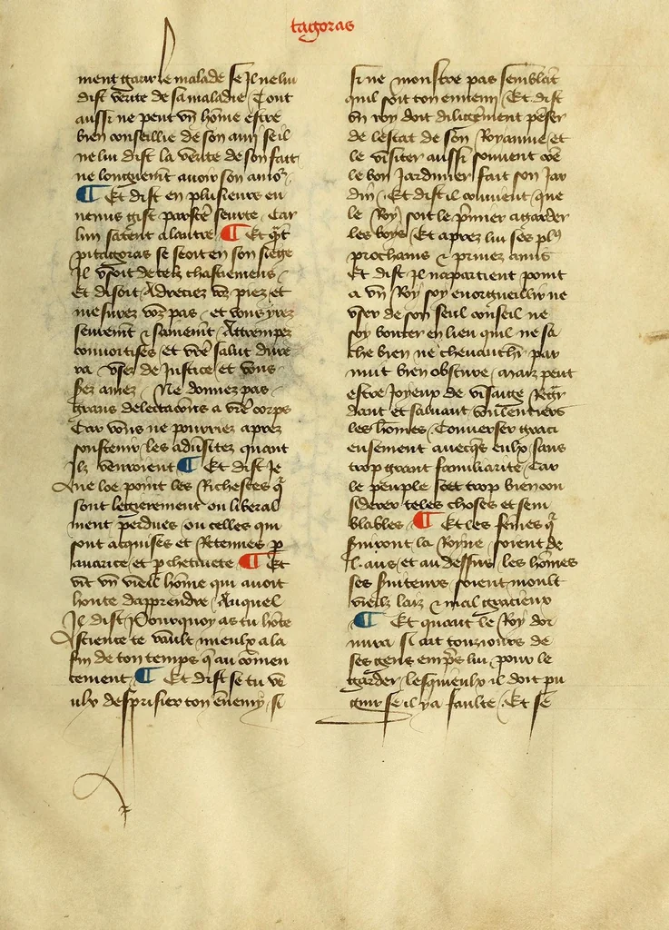 An illustration from Dits des philosophes. Le mireon aux pecheurs. Le livre Griseledis. Le mireon des pecheurs, leaf 39