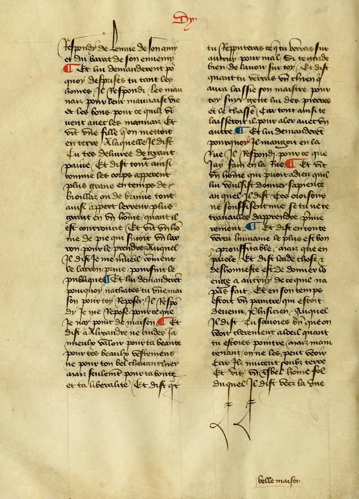 An illustration from Dits des philosophes. Le mireon aux pecheurs. Le livre Griseledis. Le mireon des pecheurs, leaf 42