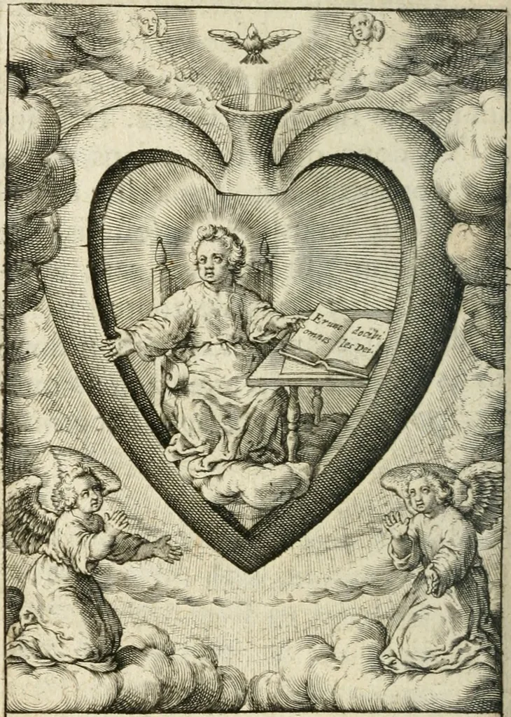An illustration from Les divines operations de Jesus dans le coeur d'une ame fidelle, 1673, leaf 65