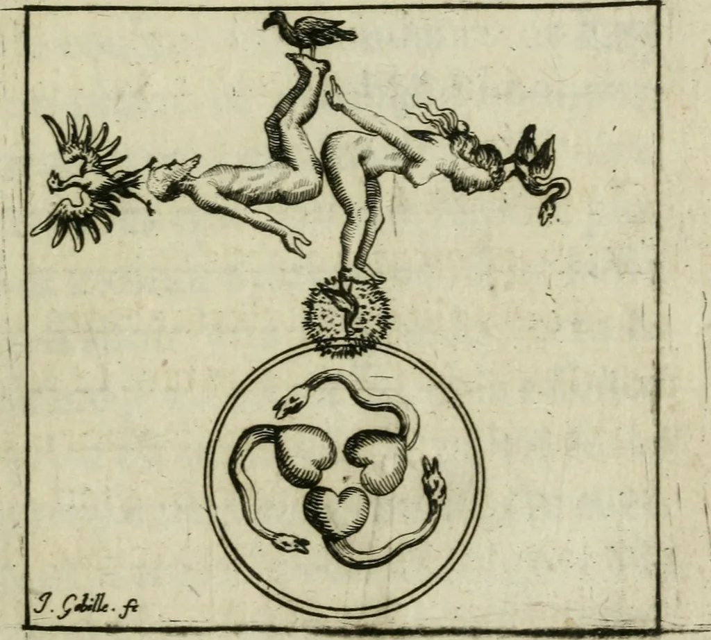 An illustration from Les dovze clefs de philosophie de frere Basile Valentin ... : traictant de la vraye medecine metalique : plus l'Azoth, ou, Le moyen de faire l'or caché des philosophes : traduction francoise, 1660, leaf 128