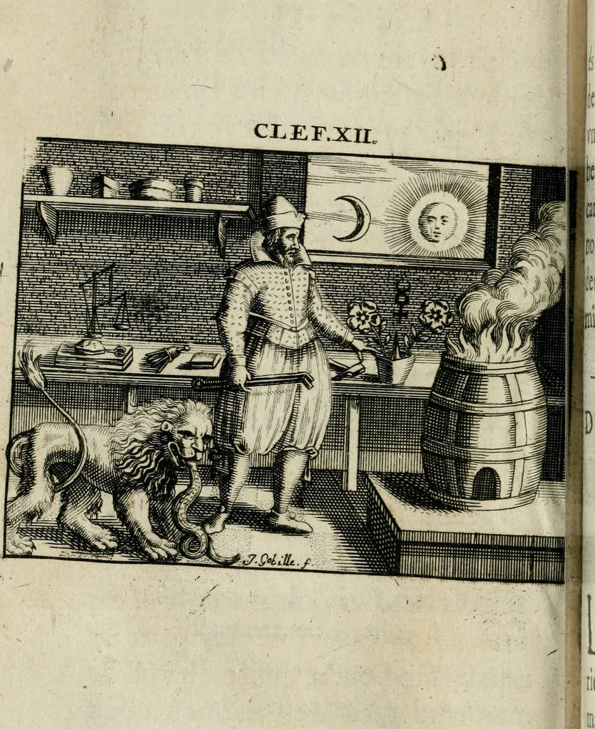 An illustration from Les dovze clefs de philosophie de frere Basile Valentin ... : traictant de la vraye medecine metalique : plus l'Azoth, ou, Le moyen de faire l'or caché des philosophes : traduction francoise, 1660, leaf 153