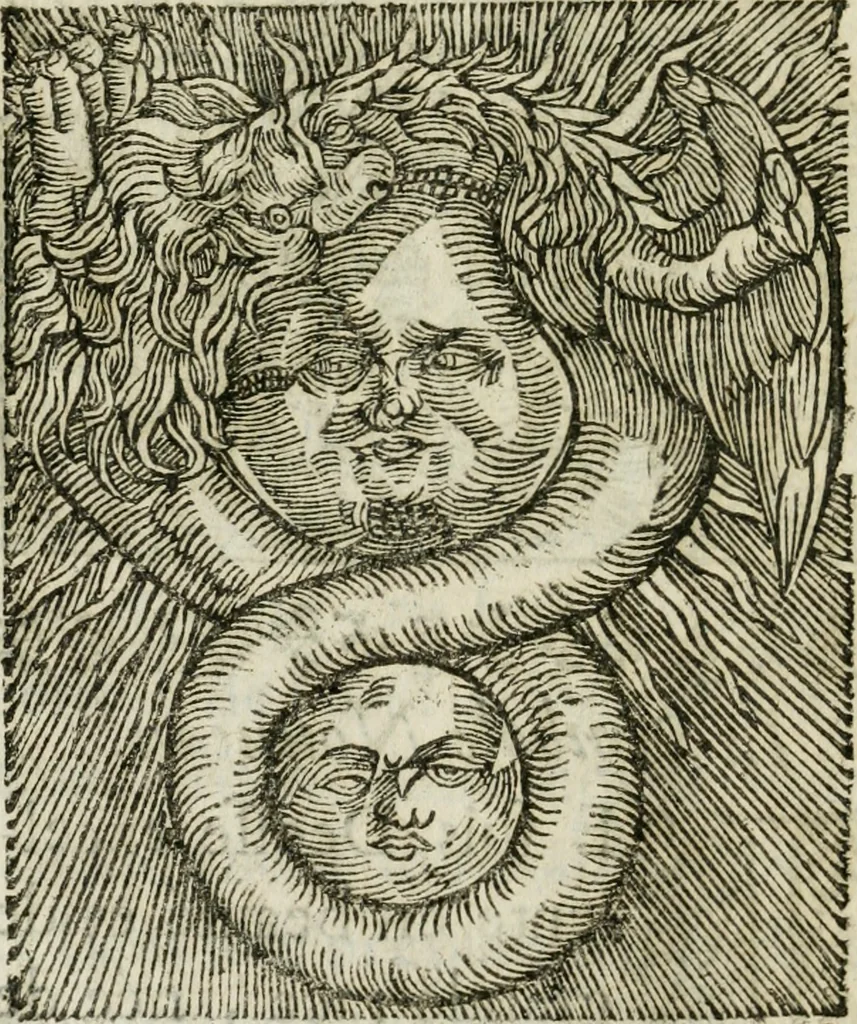 An illustration from Les dovze clefs de philosophie de frere Basile Valentin ... : traictant de la vraye medecine metalique : plus l'Azoth, ou, Le moyen de faire l'or caché des philosophes : traduction francoise, 1660, leaf 355
