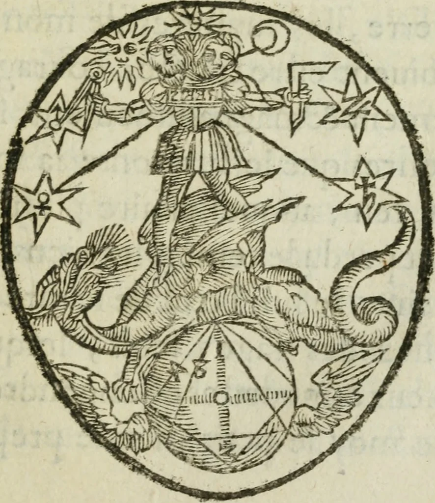 An illustration from Les dovze clefs de philosophie de frere Basile Valentin ... : traictant de la vraye medecine metalique : plus l'Azoth, ou, Le moyen de faire l'or caché des philosophes : traduction francoise, 1660, leaf 360