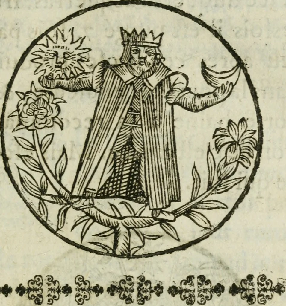 An illustration from Les dovze clefs de philosophie de frere Basile Valentin ... : traictant de la vraye medecine metalique : plus l'Azoth, ou, Le moyen de faire l'or caché des philosophes : traduction francoise, 1660, leaf 366