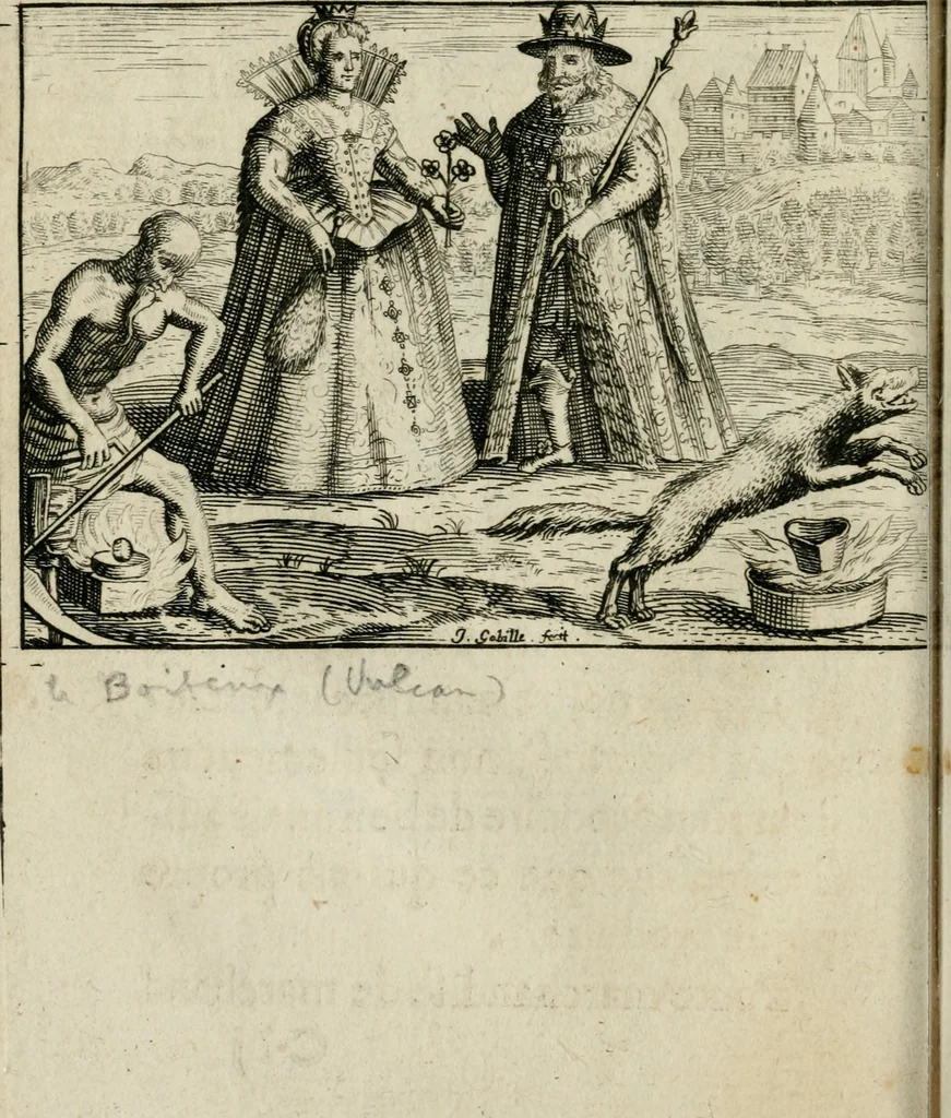 An illustration from Les dovze clefs de philosophie de frere Basile Valentin ... : traictant de la vraye medecine metalique : plus l'Azoth, ou, Le moyen de faire l'or caché des philosophes : traduction francoise, 1660, leaf 57