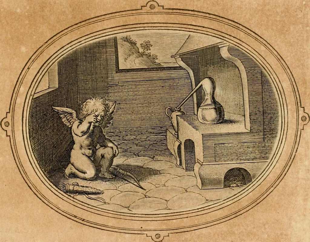 An illustration from Les emblemes de l'amour humain, 1667, leaf 208